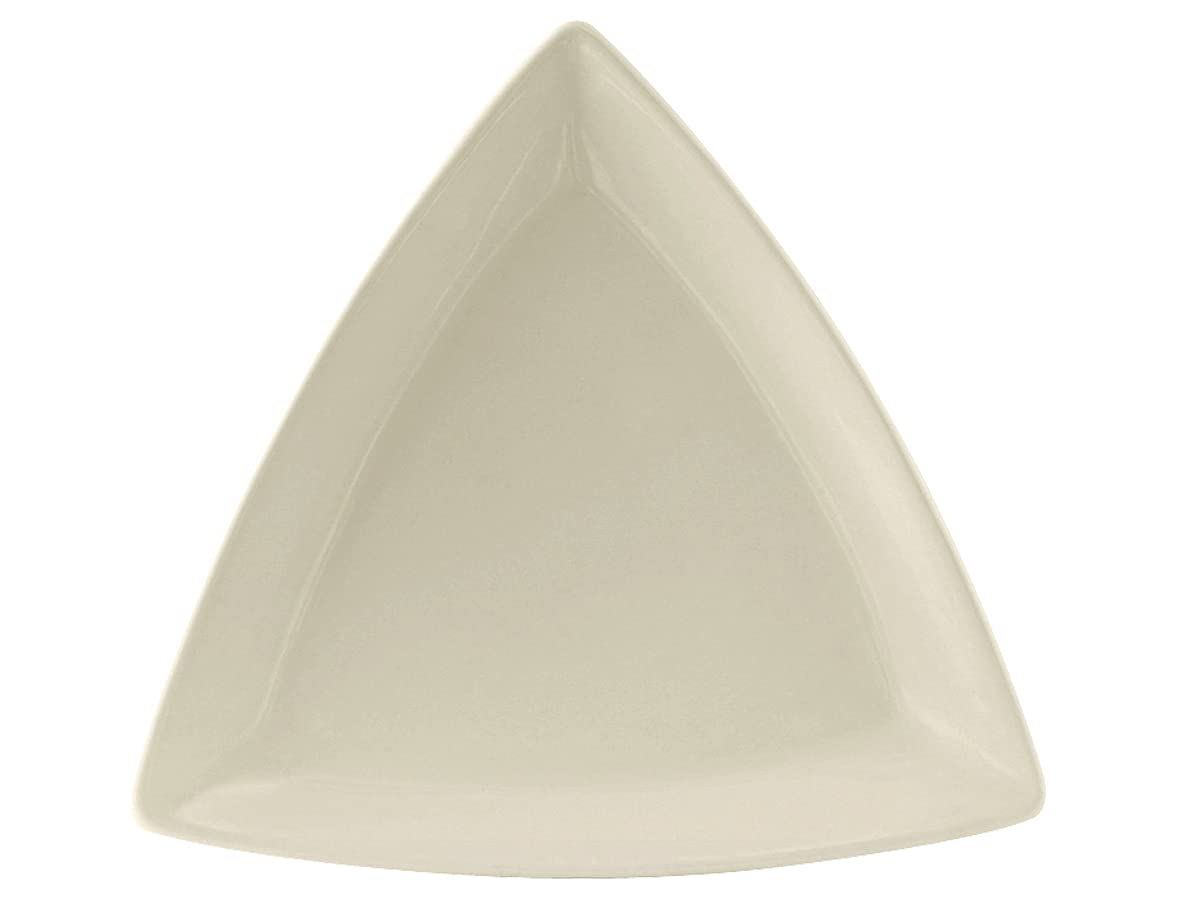 Tuxton China BEZ-1248 12.5-Inch Triangular Ceramic Plate Set of 6 - Microwave, Dishwasher & Oven Safe, Rolled Edge, Fully Vitrified DuraTux in White/Eggshell - Perfect for Dining, Entertaining & Restaurant Use