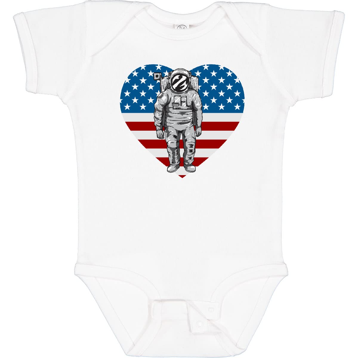 Inktastic Astronaut Space Travel US Flag Heart Baby Bodysuit - Cute NASA-Themed Infant Onesie for Boys & Girls - Perfect for Space Enthusiasts, 4th of July, and Family Photos