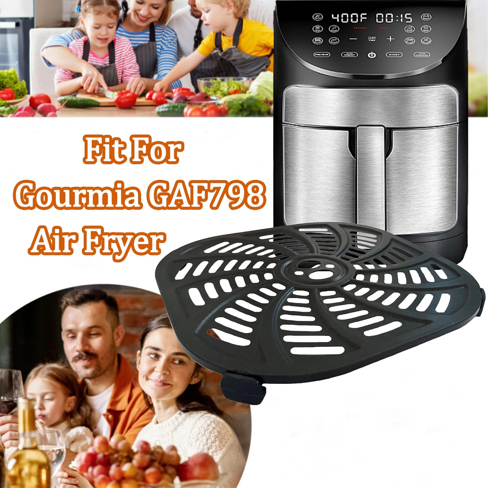 Upgraded 7QT Square Air Fryer Rack for Gourmia GAF798 - Nonstick Crisper Plate & Grill Pan Insert, Dishwasher Safe Grid Shelf - Perfect for Healthy Cooking, Crispy Fries, Chicken Wings & Vegetables