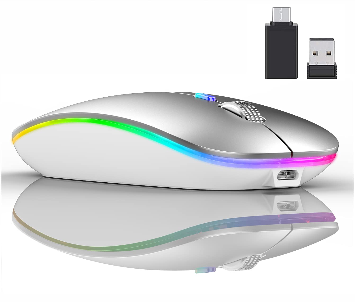 Rechargeable Bluetooth Wireless Mouse for MacBook Air, MacBook Pro, Mac, PC, Laptop - Ergonomic Silent Mouse with USB Charging (Silver) | Perfect for Office Work, Home Use, and Travel