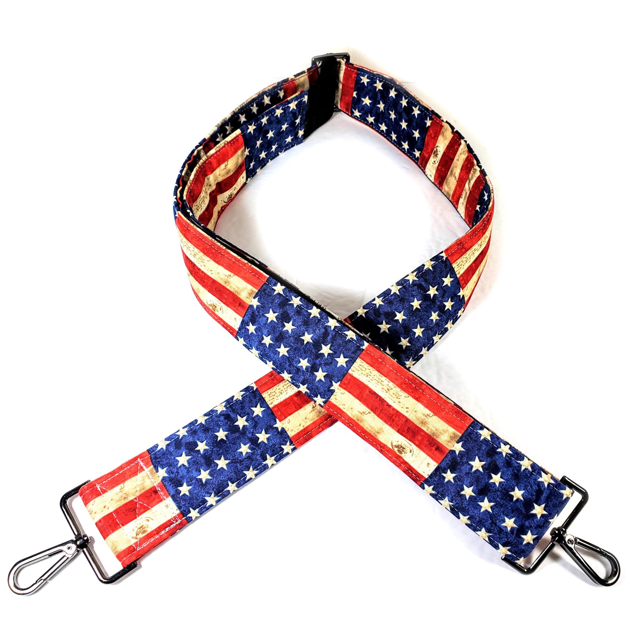 American Flag Guitar Style Crossbody Bag Strap - Adjustable Double Padded Shoulder Strap with Custom Gold Hardware (1.5