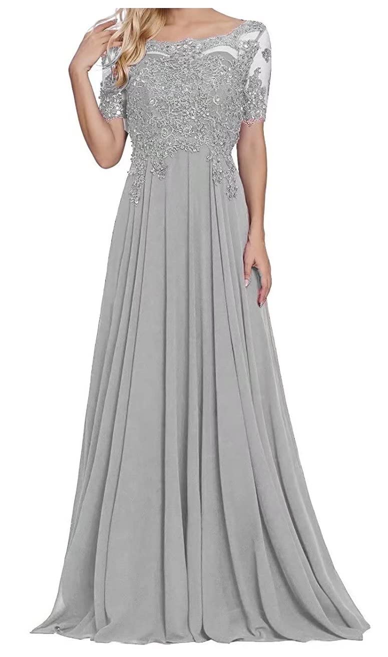Elegant Long Sleeve Chiffon Lace Mother of The Bride Dress - Formal Wedding Evening Gown for Special Occasions, Parties & Celebrations