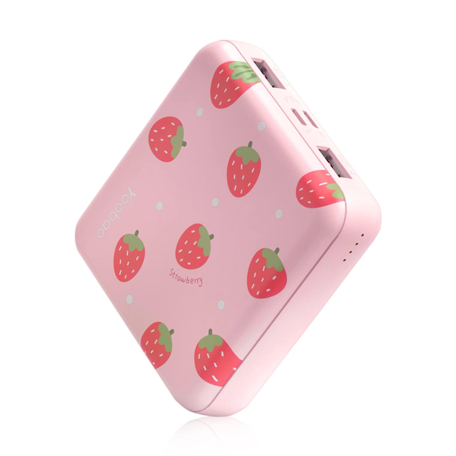 Yoobao 10000mAh Portable Charger - Ultra Slim Power Bank for Women, Kids & Travel | 5V/2.1A Fast Charging | Dual USB Ports | Compact Phone Charger for iPhone 14/13, iPad, Samsung, LG | Perfect for School, Work & Outdoor Adventures (Strawberry Pink)