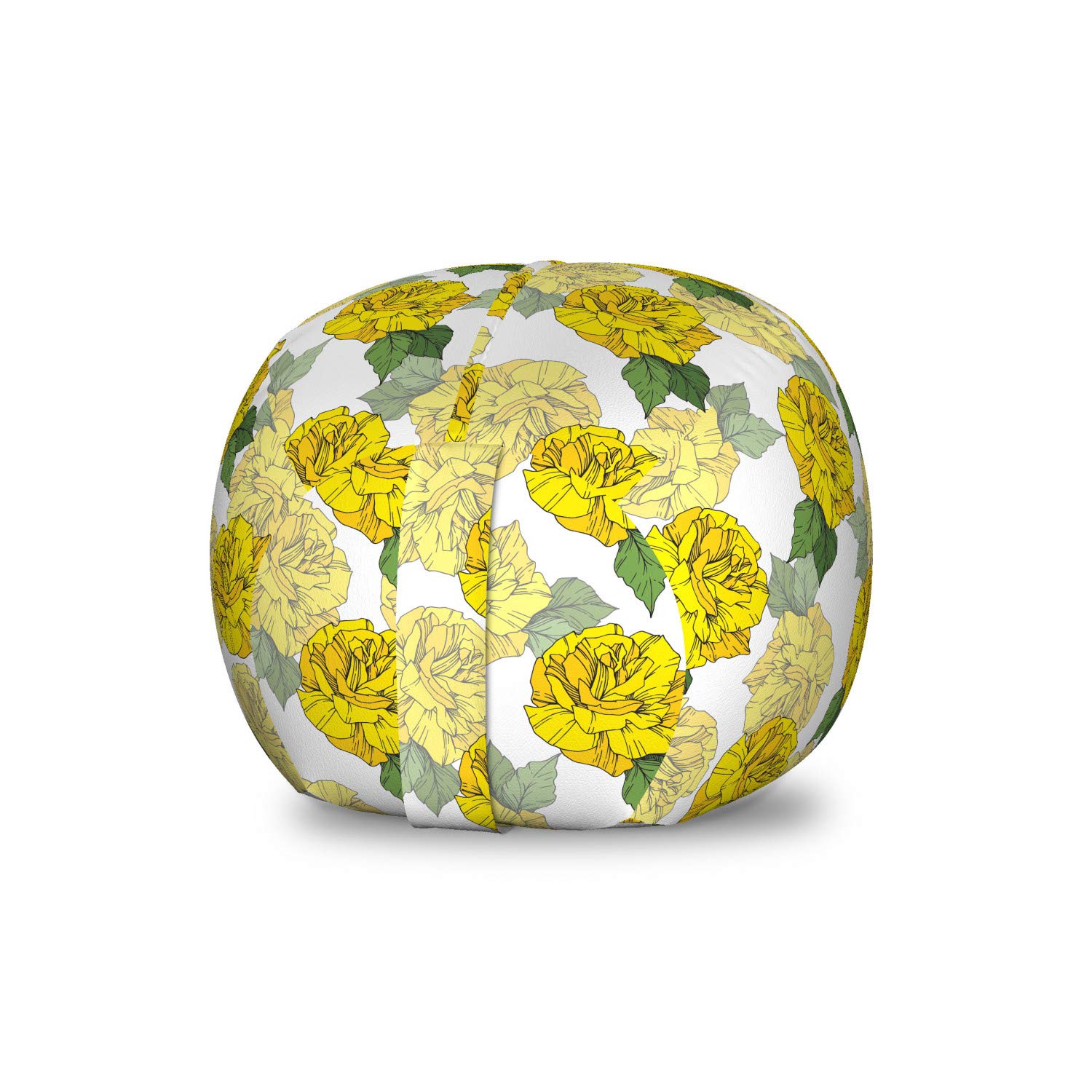 Ambesonne Floral Toy Storage Bag Chair - Spring Roses & Leaves Design, Washable Stuffed Animal Organizer, Small Size in Mustard Green & White | Perfect for Kids' Room, Nursery, Playroom & Home Organization