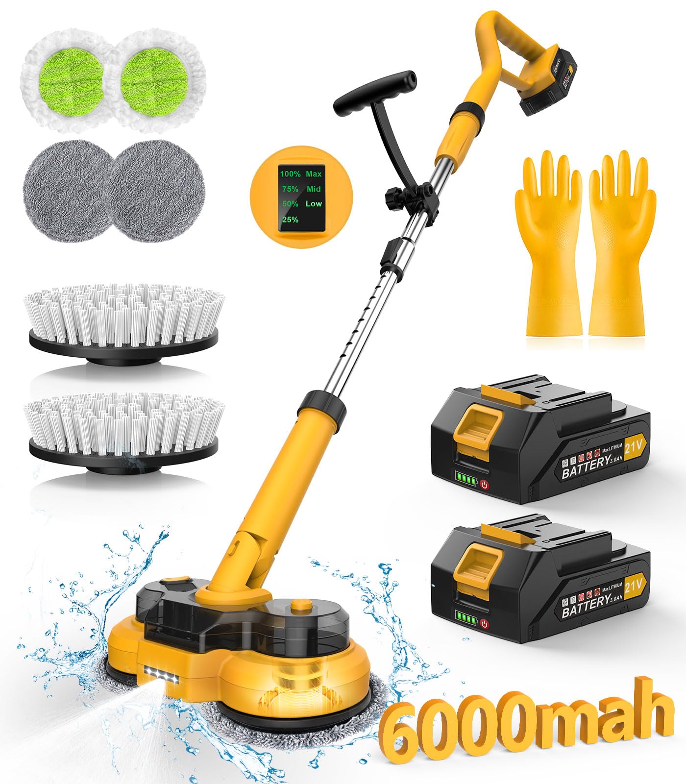 Qimedo M1 Cordless Electric Spin Mop - 6000mAh Battery, 800RPM Powerful Floor Cleaner with Smart Display, LED Light & Water Spray - Perfect for Hardwood, Tile & Laminate Floors Cleaning
