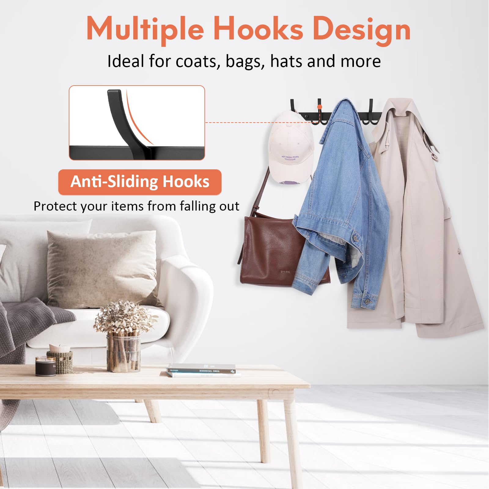 2 Pack Wall Mount Coat Rack with 15 Hooks - Heavy Duty Entryway Organizer & Bedroom Storage Solution for Coats, Hats, Bags & Accessories | Perfect for Small Spaces & Home Decor