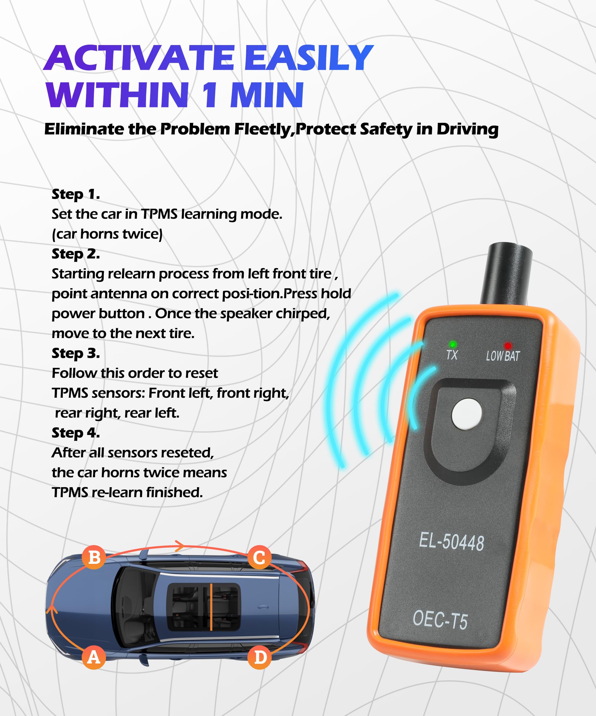Universal TPMS Relearn Tool EL-50448 for Car Tire Sensor Reset - OEC-T5 Compatible