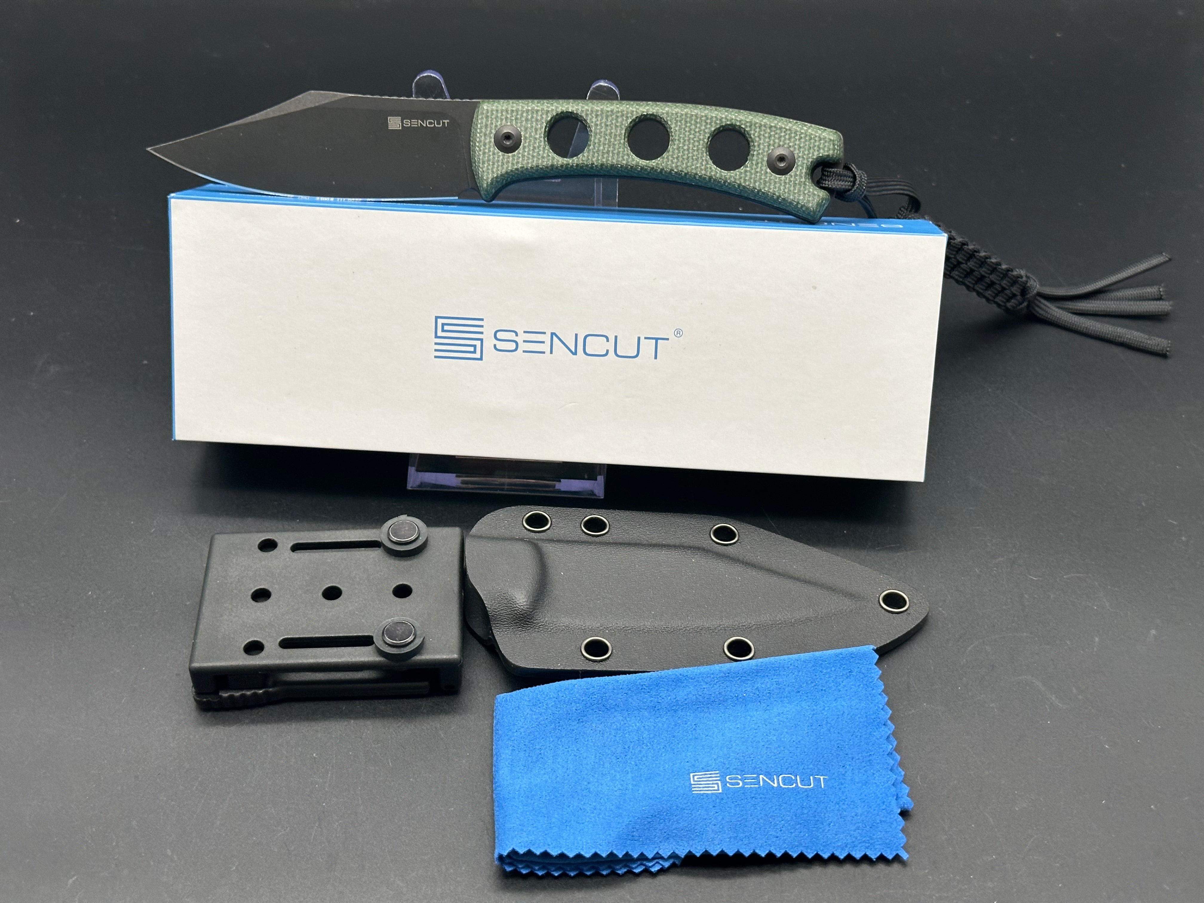 SENCUT Waxahachie Fixed Blade Knife - Premium Dark Green Micarta Handle - Outdoor Camping, Hunting, Survival EDC Knife