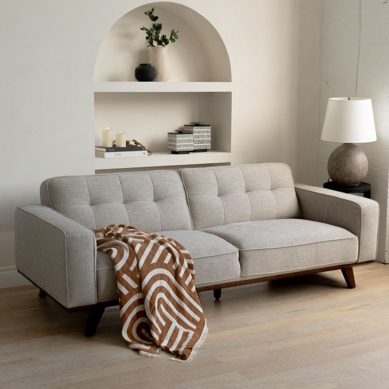 Harbord Sofa - Pebble Sand Chenille Upholstered Fabric Sectional Couch for Living Room, Lounge & Family Room Comfortable Seating