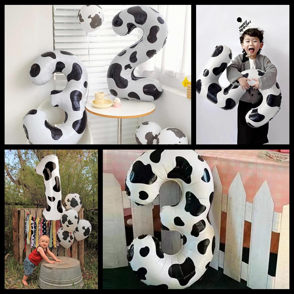 40 Inch Large Number 5 Birthday Balloons Kit - 4 Pcs 18 Inch Round Cow Print Foil Balloons for 5th Birthday Party Decorations | Perfect for Girls & Boys Birthday Celebrations, Baby Showers, and Anniversary Parties