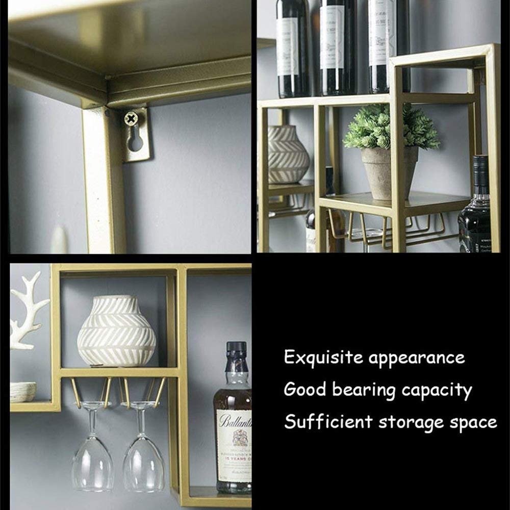 Stylish Gold Metal Wall-Mounted Wine Rack with Goblet Holder - Modern Home Bar Decor for Kitchen, Dining Room & Living Room - Perfect for Wine Storage & Display in Small Spaces