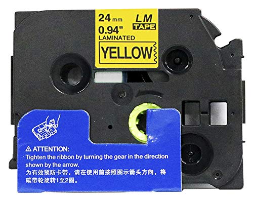 Brother PT-2700 PT-2710 Compatible Label Tape - 1 Inch (24mm) Black on Yellow Printer Refill - Perfect for Office Organization, Shipping Labels & Home Storage