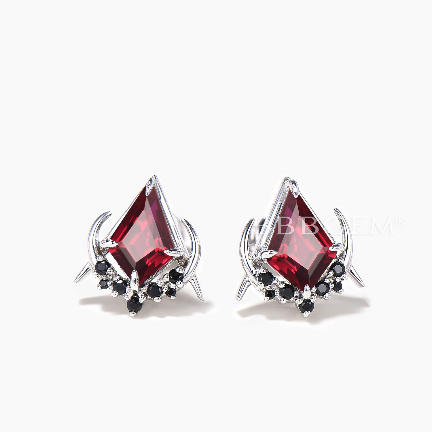 Natural Garnet Black Diamond Stud Earrings - Gothic Moon Masonic Jewelry for Women | Perfect for Gothic Fashion, Witchy Aesthetic & Occult Style Outfits