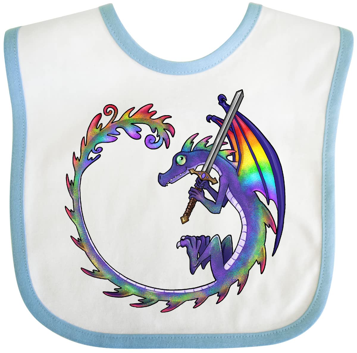 Rainbow Dragon Baby Bib with Sword - Fun Mealtime for Kids