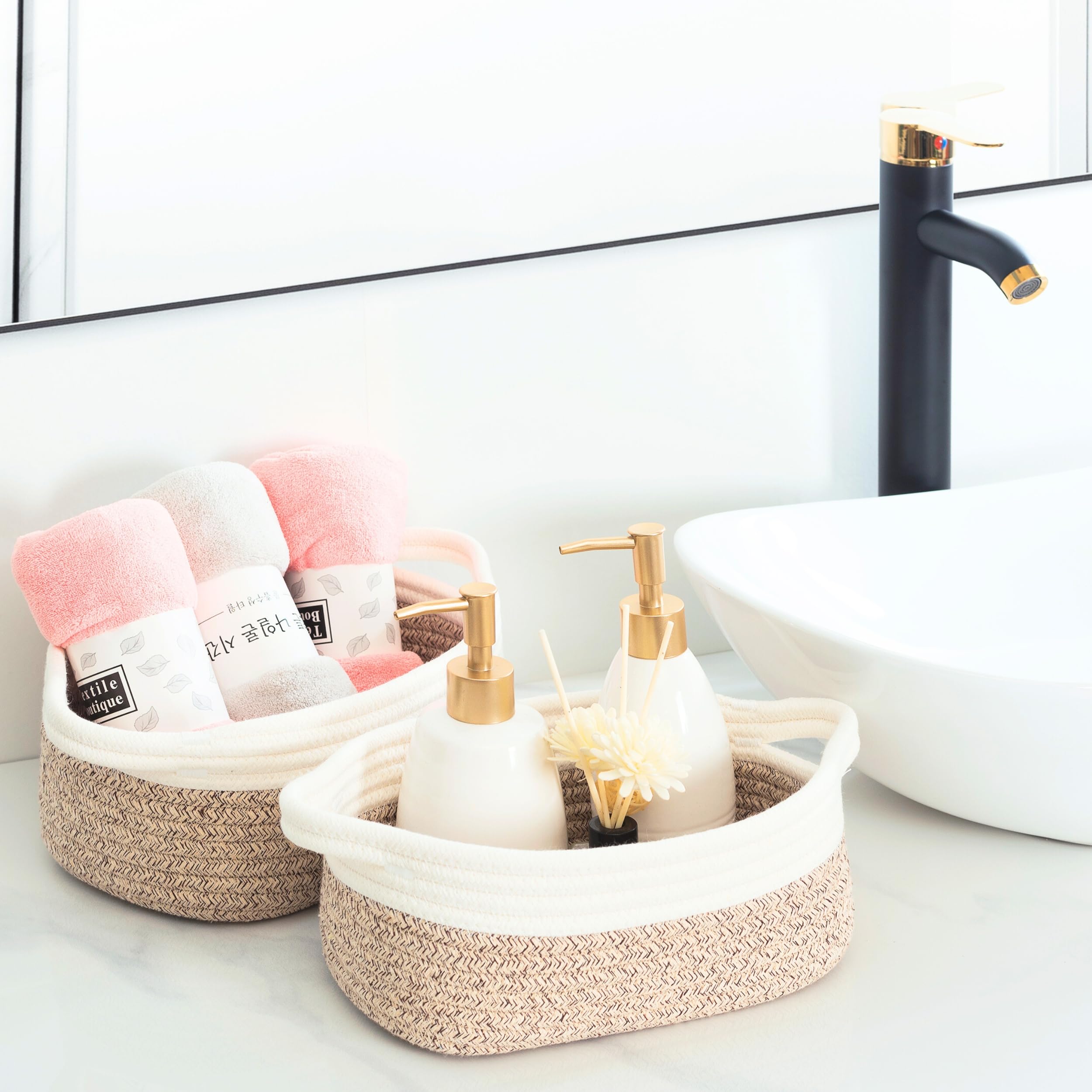 MINTWOOD 5-Piece Woven Storage Basket Set - Small Decorative Organizer for Shelves, Bathroom, Toys & Gifts - Light Brown Dot Pattern - Perfect for Home Organization, Nursery Storage & Pet Supplies
