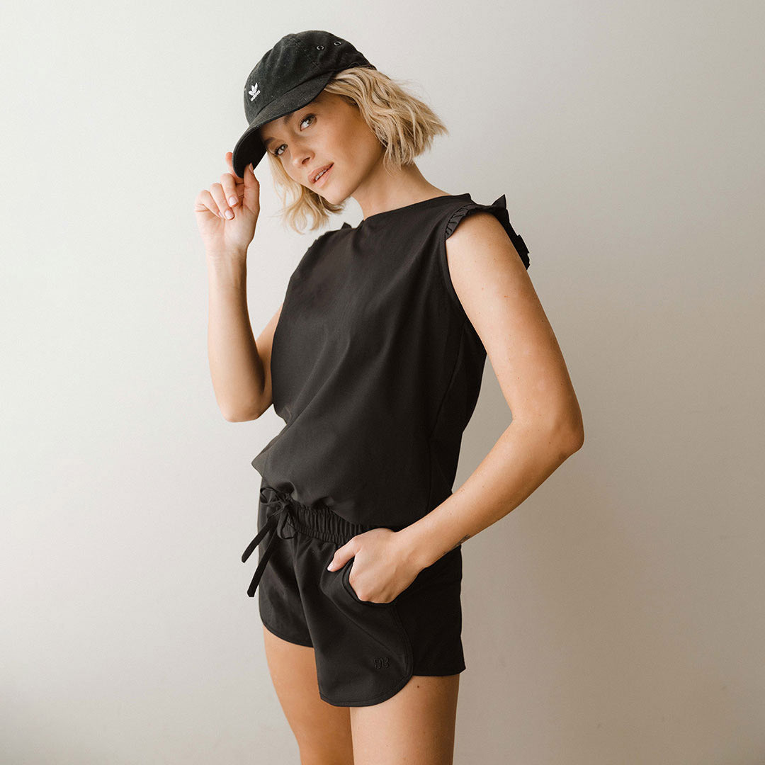 Stylish Black Romper for Women - Trendy Jumpsuit with Short Sleeves & Elastic Waist | Perfect for Summer Outfits, Beach Vacations & Casual Wear