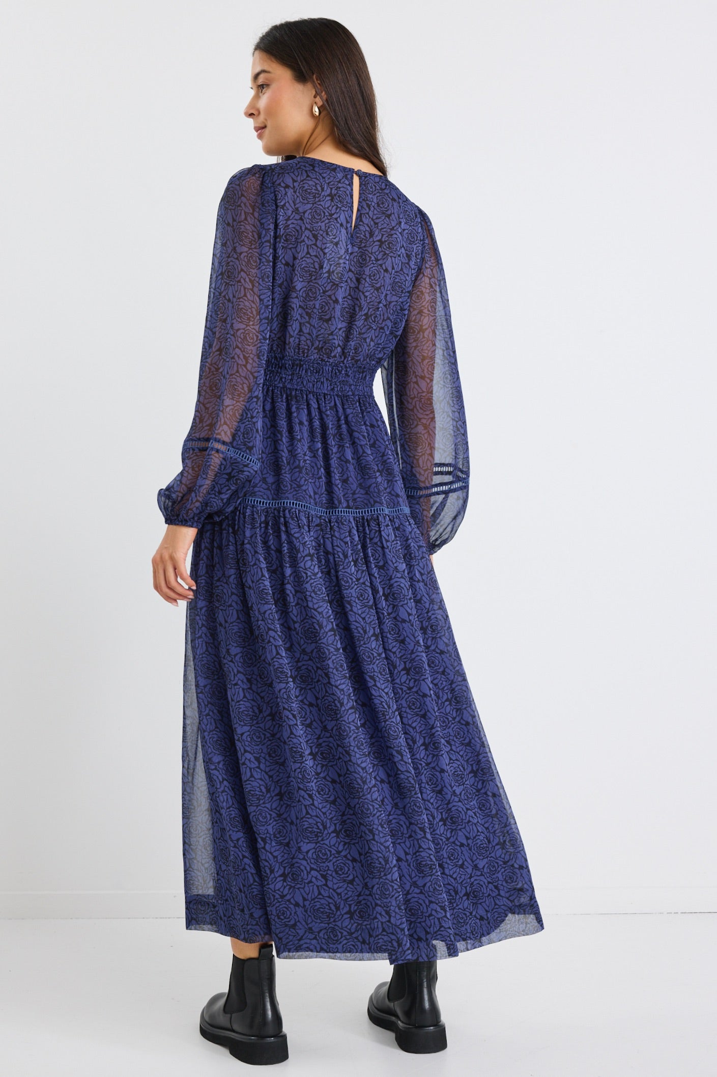 Elegant Black Floral Balloon Sleeve Maxi Dress for Women - Perfect for Beach Vacations, Summer Parties & Boho Photoshoots