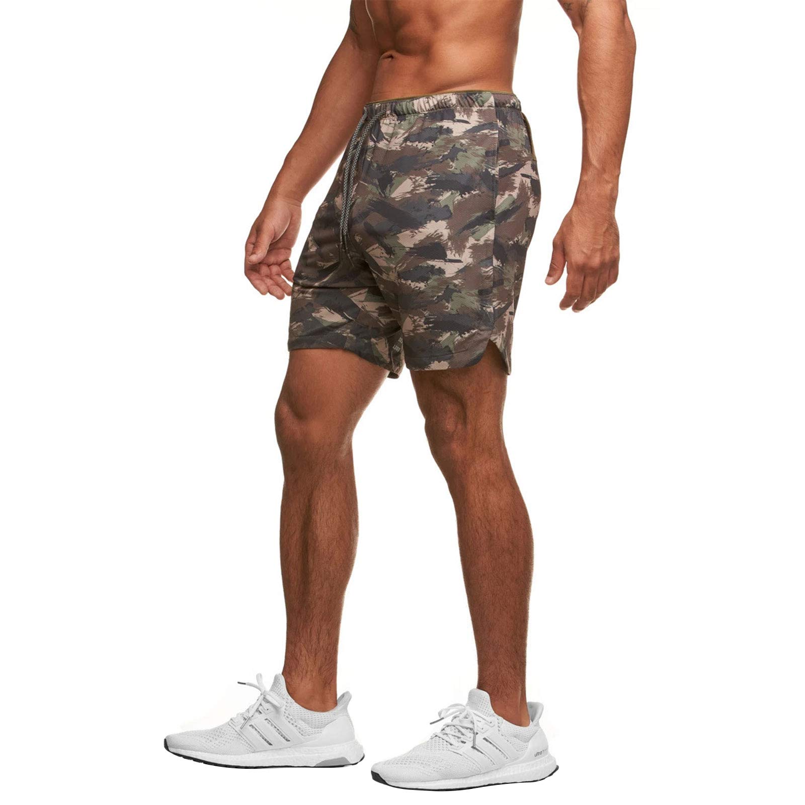 XBTCLXEBCO Men's Camouflage Printed Quick Dry Workout Shorts - Lightweight Gym Shorts with Pockets for Running, Training & Outdoor Activities
