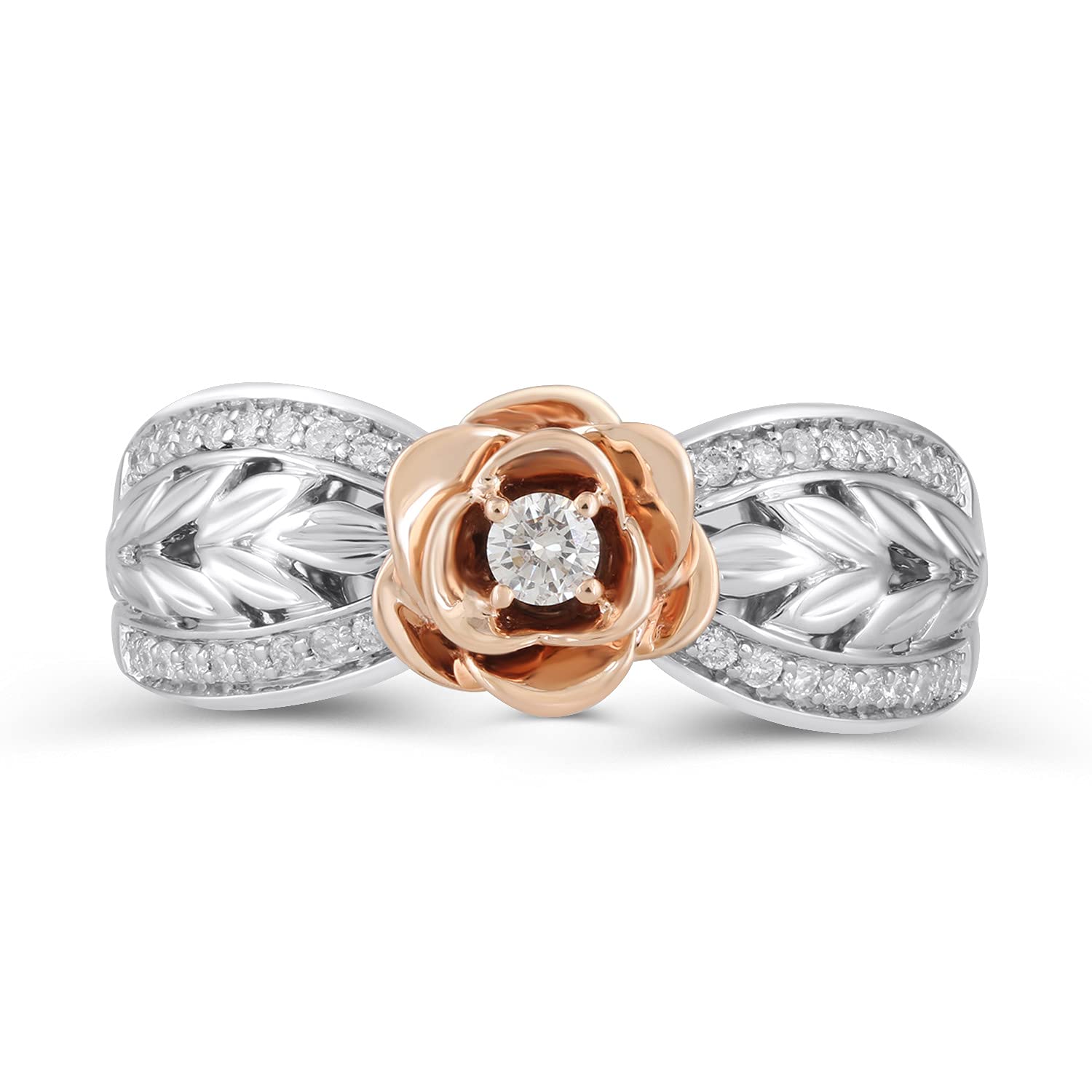 Enchanted Disney Belle Rose Ring - 10K Rose Gold & Sterling Silver with 1/4 CTTW Diamonds | Elegant Jewelry for Women | Perfect for Disney Fans, Weddings, Anniversaries & Special Occasions