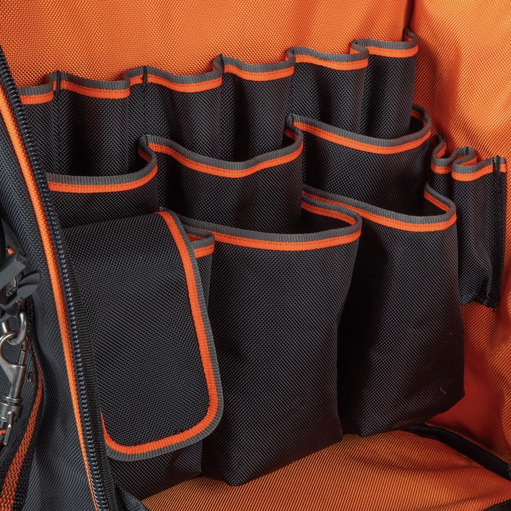 **KLEIN TOOLS 55655 Tradesman Pro Tool Backpack - 21 Pockets, Large Storage, Built-in Flashlight & Work Light - Perfect for Electricians, Contractors & DIY Projects**