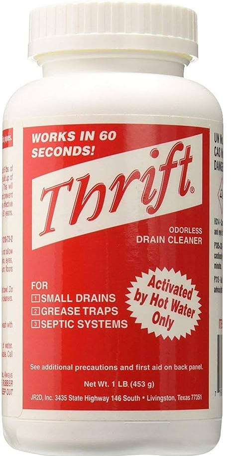 Thrift Odorless Drain Cleaner - Powerful Clog Remover for Kitchen & Bathroom Sinks, Showers, Tubs - Safe & Effective Pipe Maintenance Solution