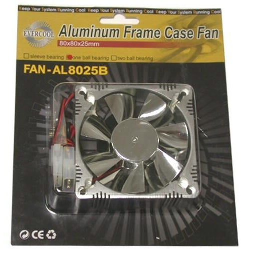 Evercool Chromed Aluminum 80mm x 80mm x 25mm High Performance PC Case Cooling Fan - AL8025B - Perfect for Gaming Rigs, Computer Cases & Server Cooling