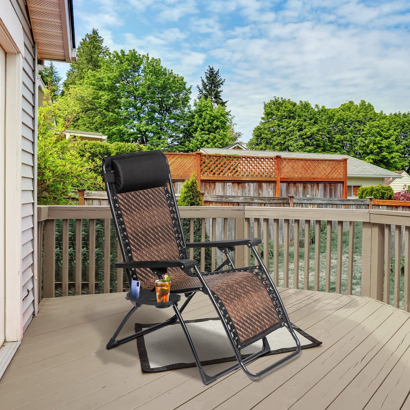 **Incbruce Zero Gravity Folding Recliner Chair - Adjustable Patio Lounge Chaise with Cup Holder & Pillow, Outdoor Wicker Rattan Furniture for Poolside, Beach, Yard, Garden, and Camping (Brown)**    *Optimized for Google SEO with keywords like 
