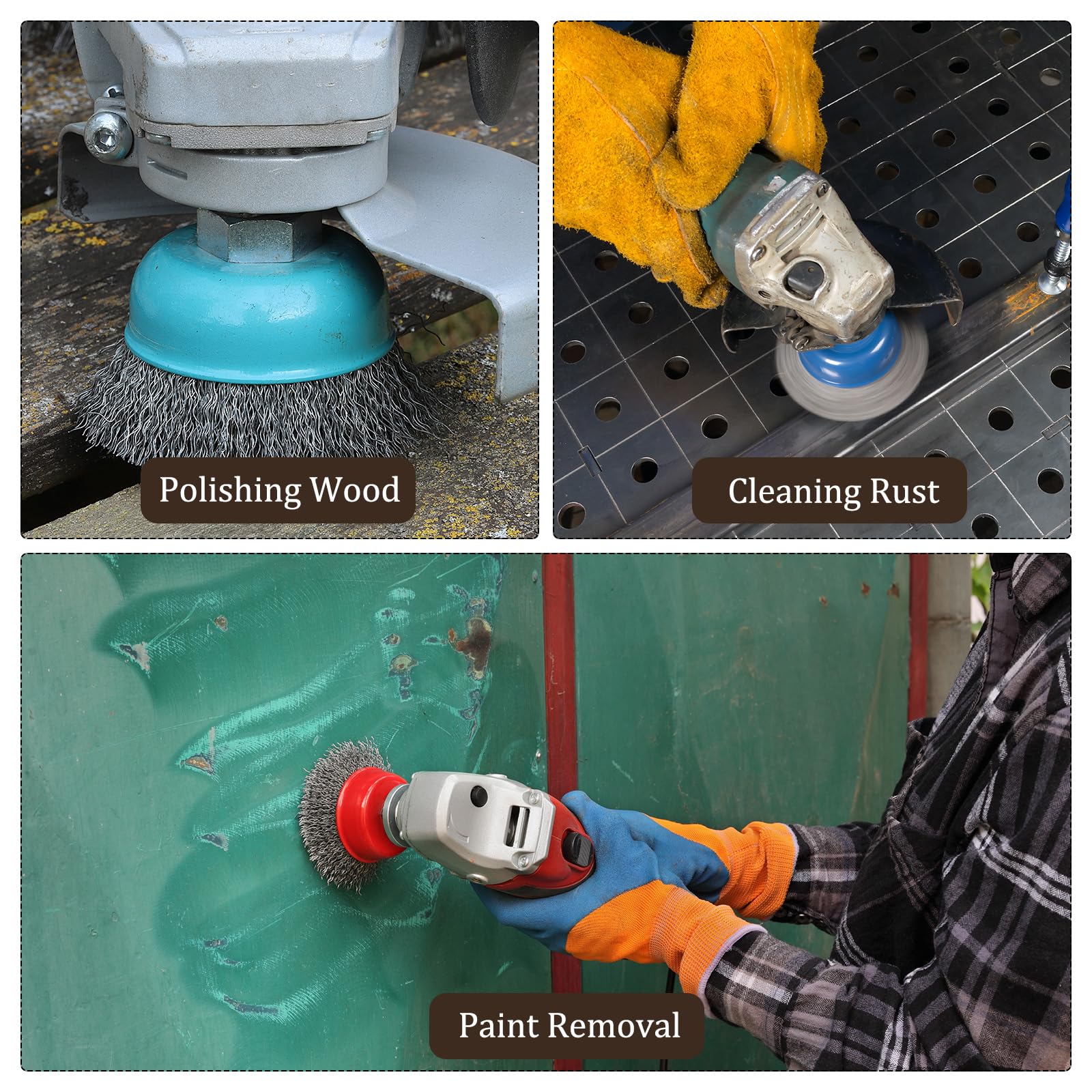 4 Inch Wire Cup Brush for Grinder - Coarse Crimped Wire Wheel for Paint Stripping, Rust Removal & Surface Cleaning - 5/8