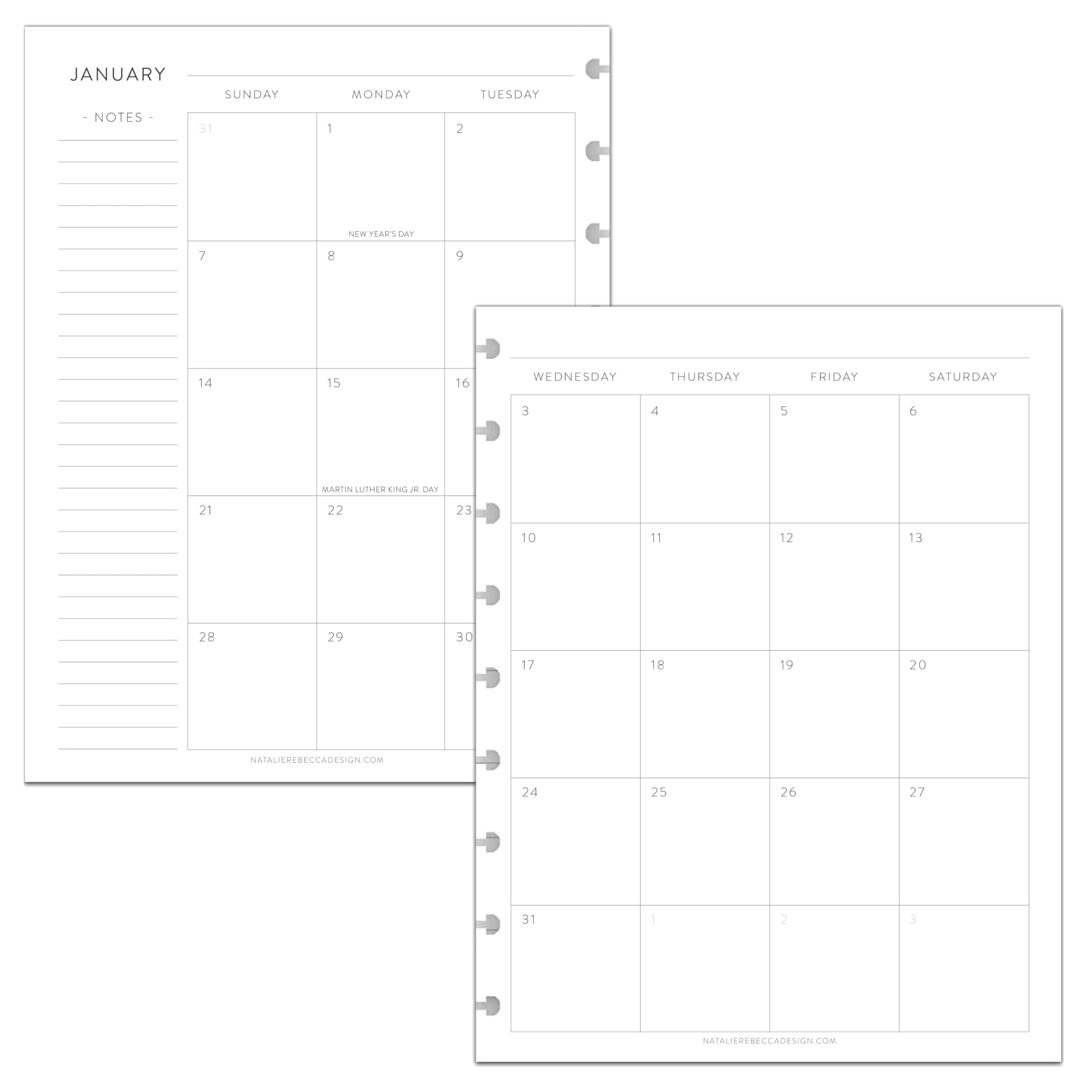 BetterNote 2025 Monthly Calendar Refill - Compatible with Disc Notebooks, Happy Planner, Levenger Circa, Arc Staples & TUL Office Depot (Classic, 9-Disc, 7