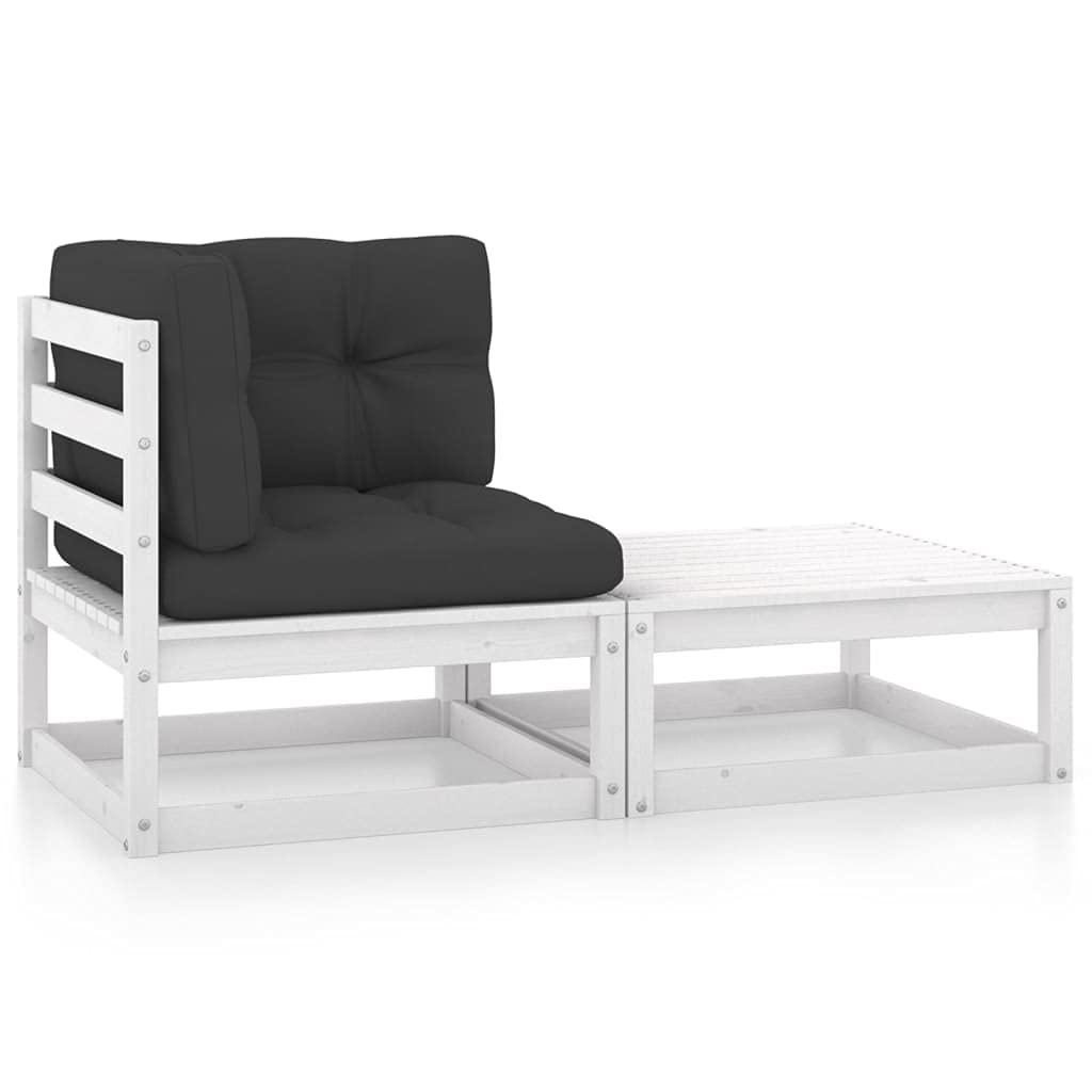 iFCOW 2-Piece White Pinewood Garden Lounge Set with Cushions - Outdoor Patio Furniture for Relaxing in Backyard, Poolside or Balcony