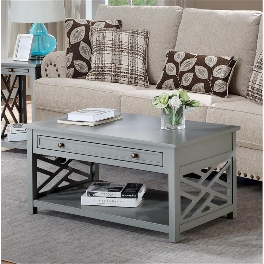 BOWERY HILL 36 Inch Wide Gray Wood Coffee Table with Storage Drawer - Perfect for Living Room, Office, and Small Spaces