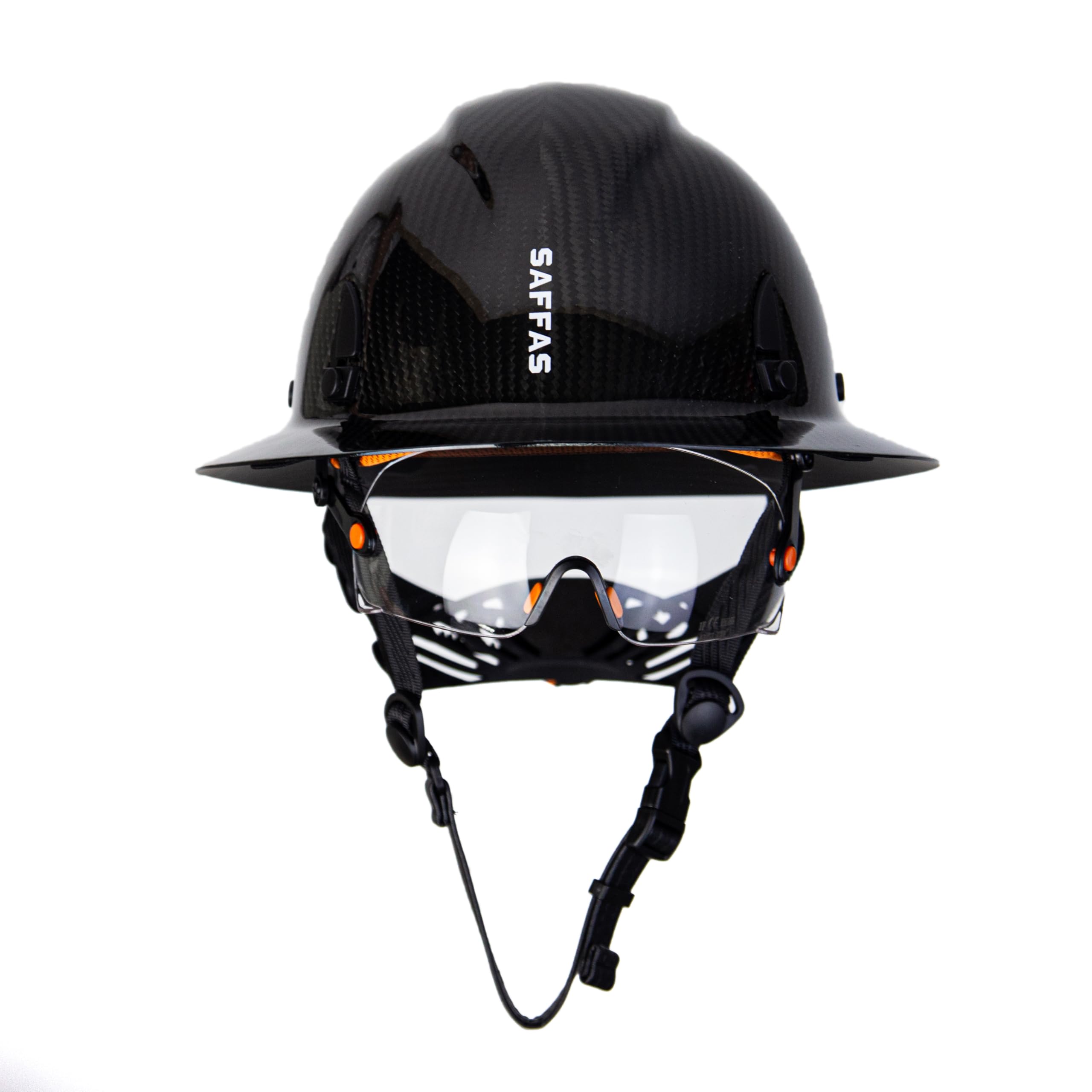 Carbon Fiber Full Brim Hard Hat Safety Helmet with Goggles & Adjustable 6-Point Suspension - OSHA Approved for Construction, Mining & Industrial Work | Includes Leather Chin Strap & Neck Protection