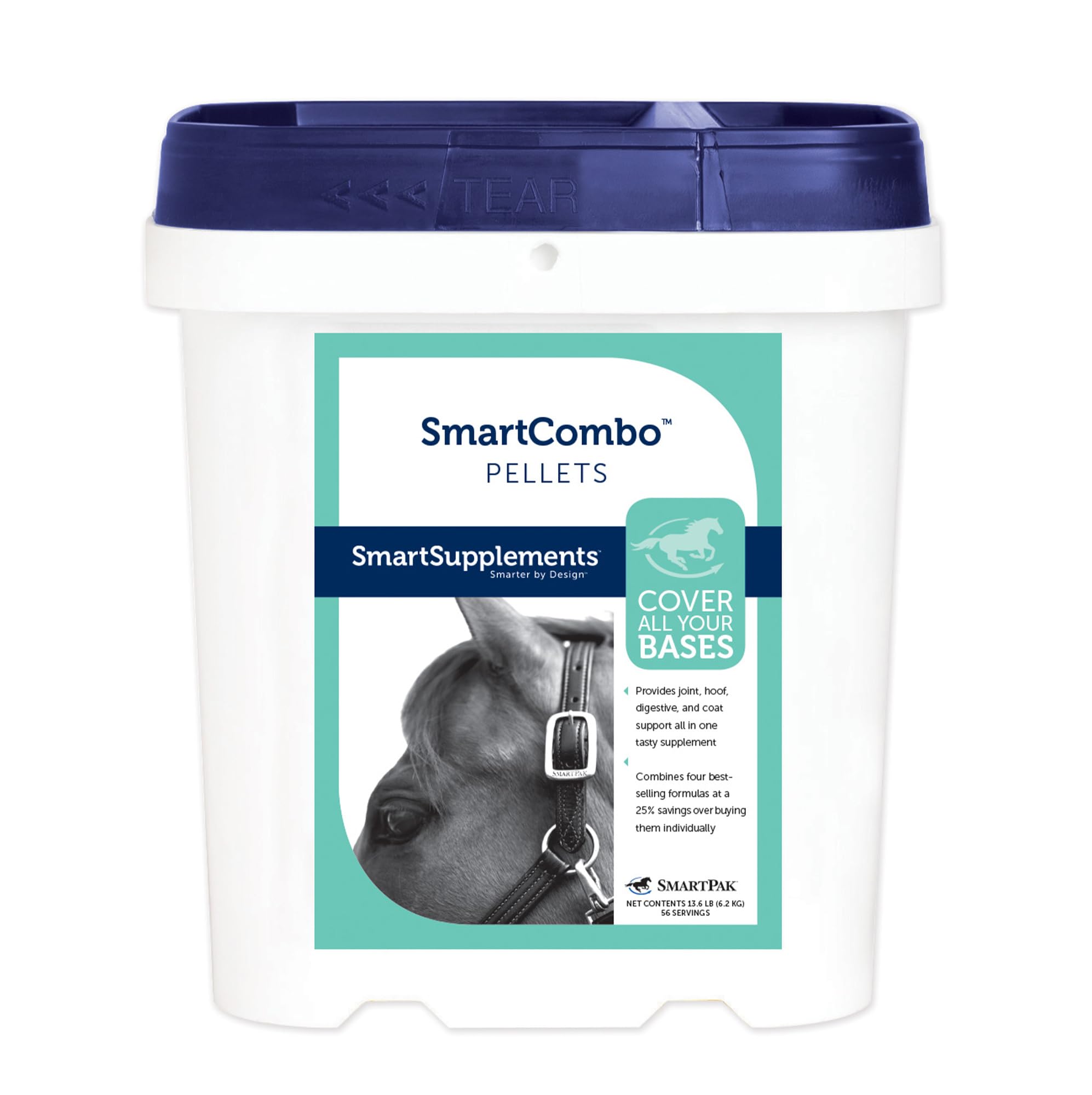 SmartPak SmartCombo Pellets - Horse Supplement for Coat, Digestion & Joint Support with Glucosamine, Chondroitin, Probiotics | Prebiotic Mineral Formula | No Sugar Added | 6.8 lb Bucket | Perfect for Daily Equine Care & Performance Horses
