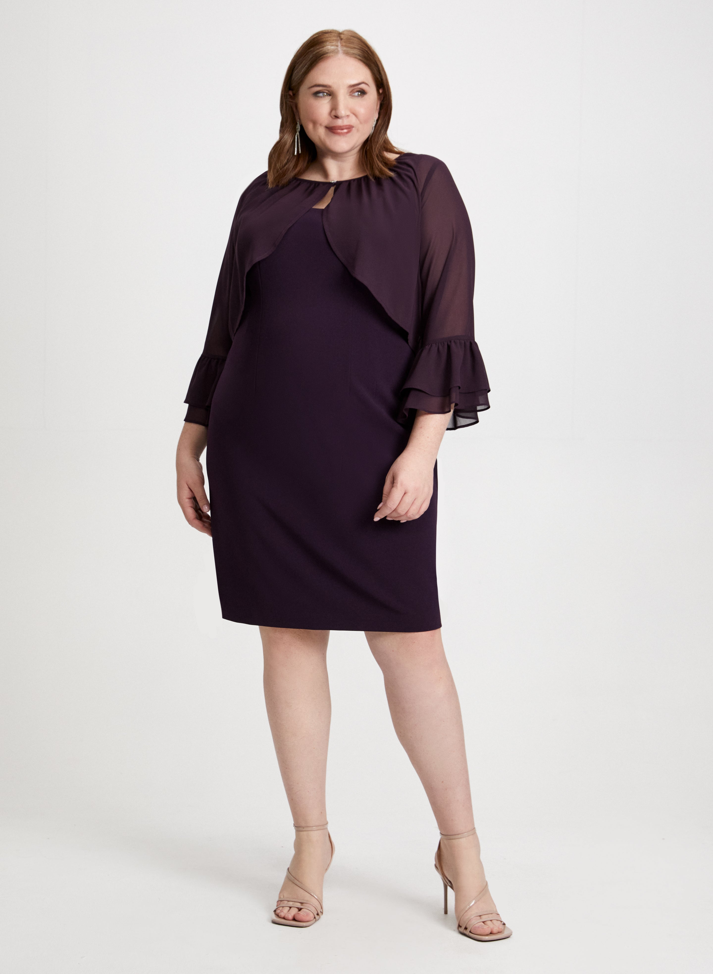 Elegant Flare Sleeve Bolero Set with Dress - Women's Fashion Outfit for Party, Wedding & Special Occasions