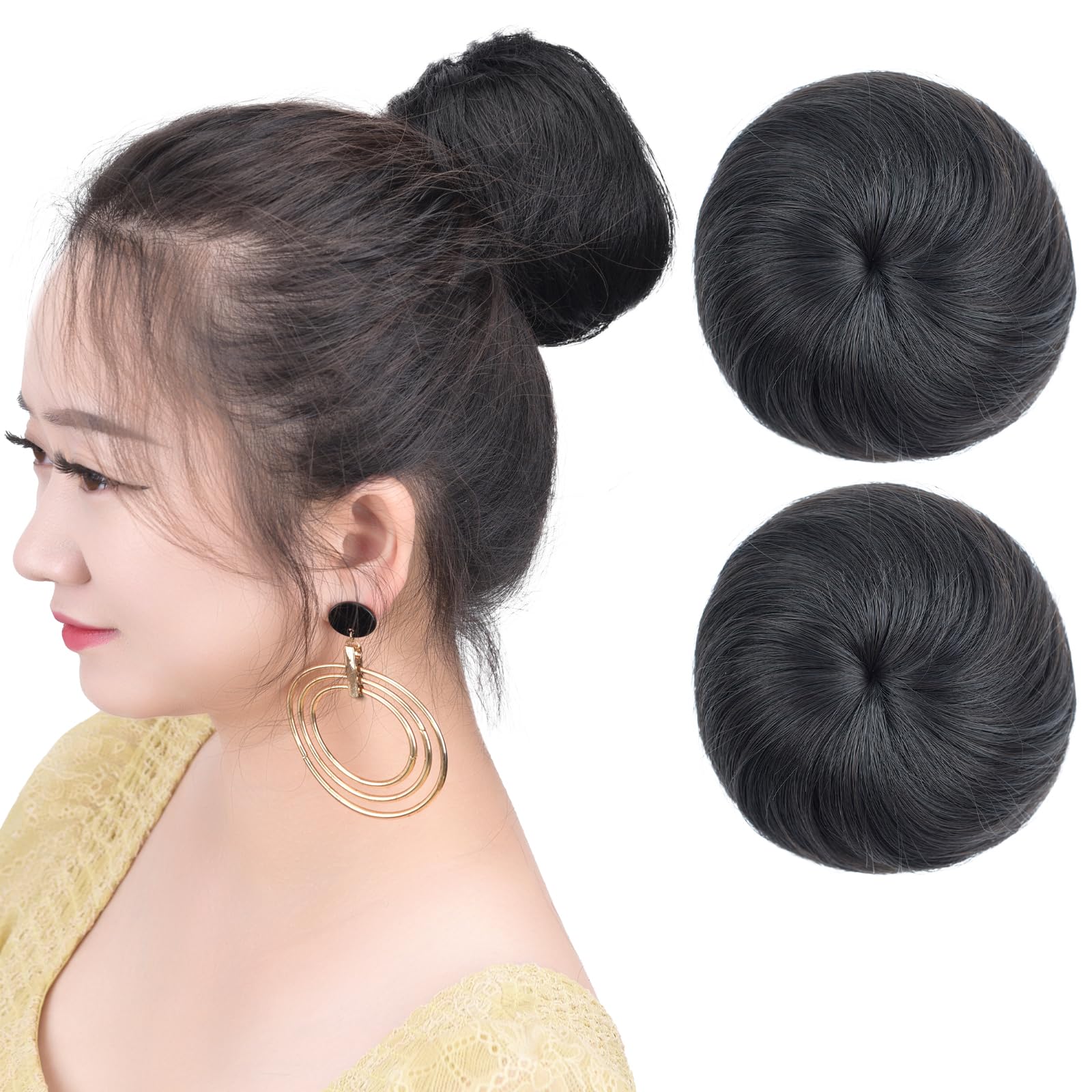 2PCS Black Fake Hair Buns for Women & Girls - Hairpiece for Workplace, Bridal, Wedding & Updo Hairstyles - Perfect for Professional, Formal & Special Occasions