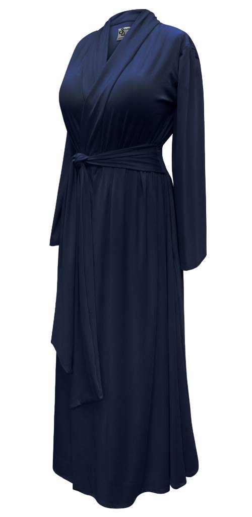 Sanctuarie Designs Plus Size Navy Blue Vintage 1940s Long Cotton Rayon Dressing Gown Robe with Attached Belt - Perfect for Loungewear, Bridal Shower, and Spa Days