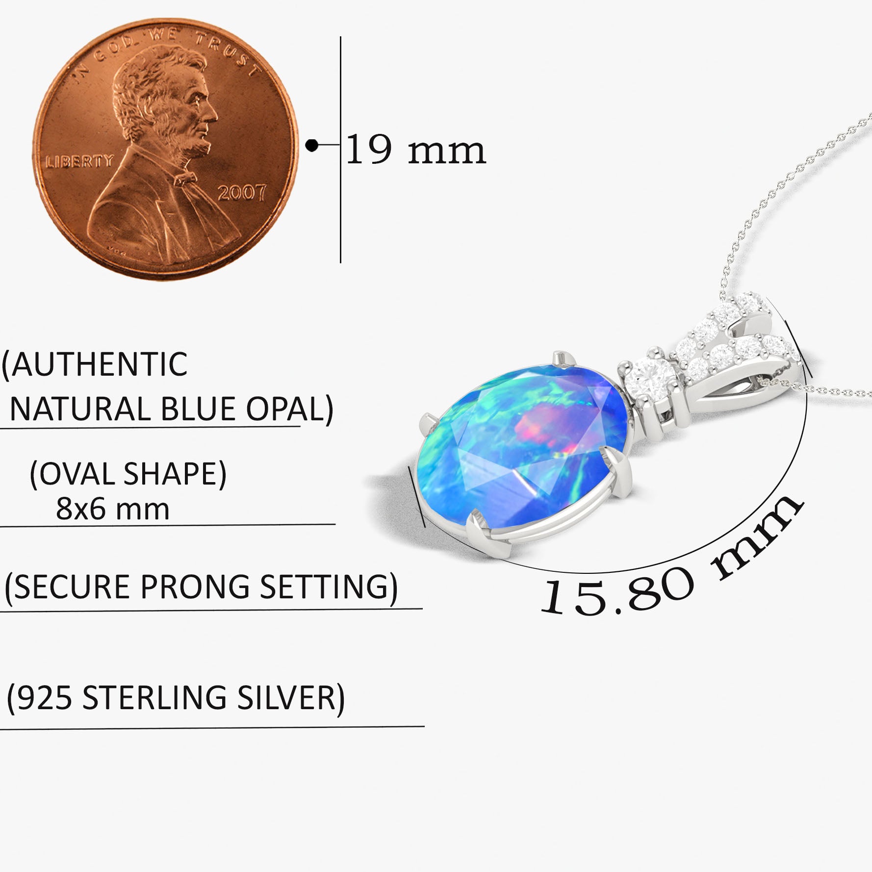 Blue Opal Gemstone Pendant Necklace - Elegant Handmade Sterling Silver Jewelry for Women | Perfect Gift for Birthday, Anniversary & Special Occasions