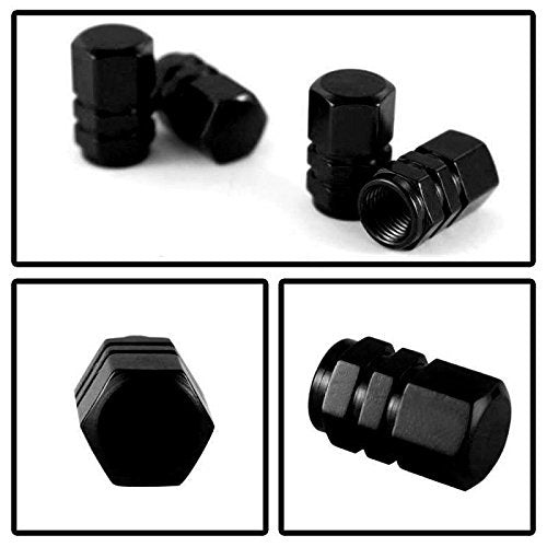 (4 Pack) Black Anodized Aluminum Tire Valve Caps - Hexagon Racing Style for Cars, Trucks & Motorcycles - Durable Anti-Theft Valve Stem Covers for Auto Accessories & Vehicle Customization