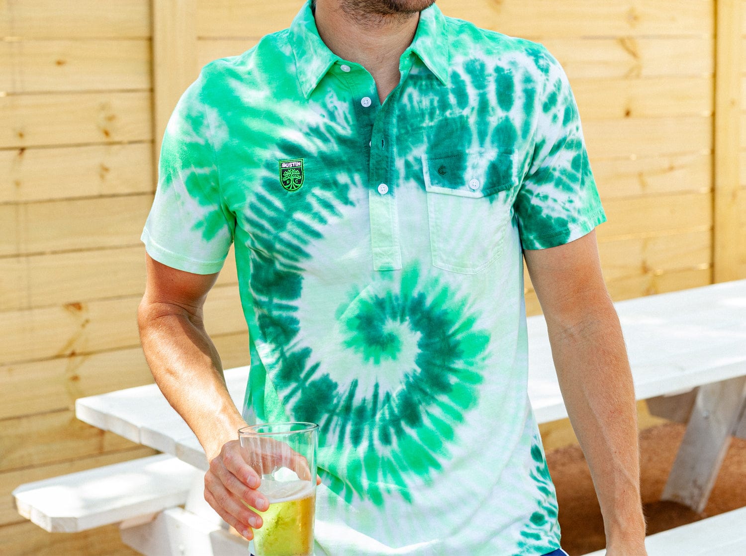 Austin FC Classic Players Shirt with Badge - Verde Tie Dye Soccer Jersey for Men | Perfect for Match Day, Fan Events & Casual Wear