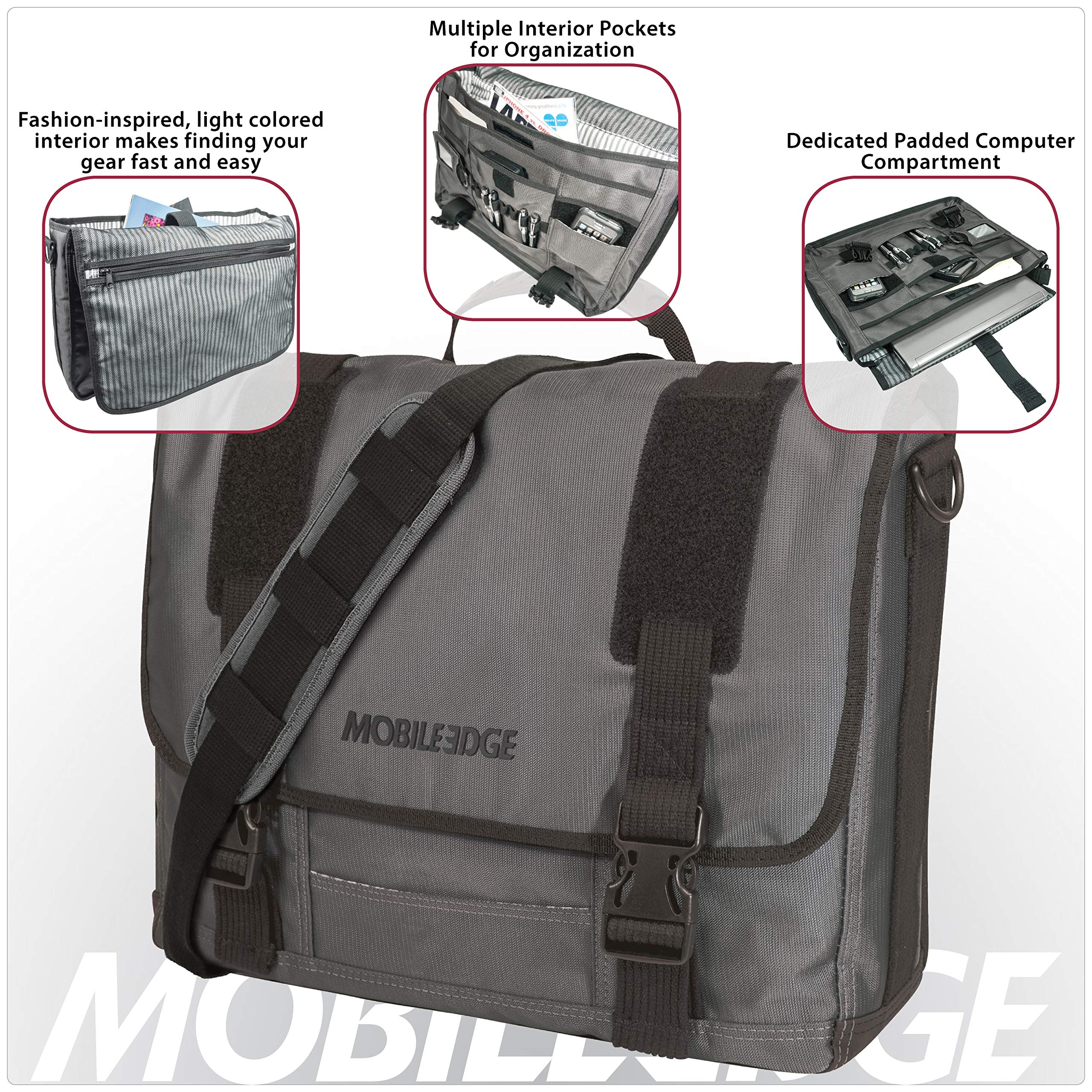 Premium Mobile Edge Laptop Messenger Bag for Men & Women - Durable 17.3 Inch Laptop Briefcase with Padded Compartment (Graphite) - Perfect for Business Travel, Work Commute & College Students - MEGME