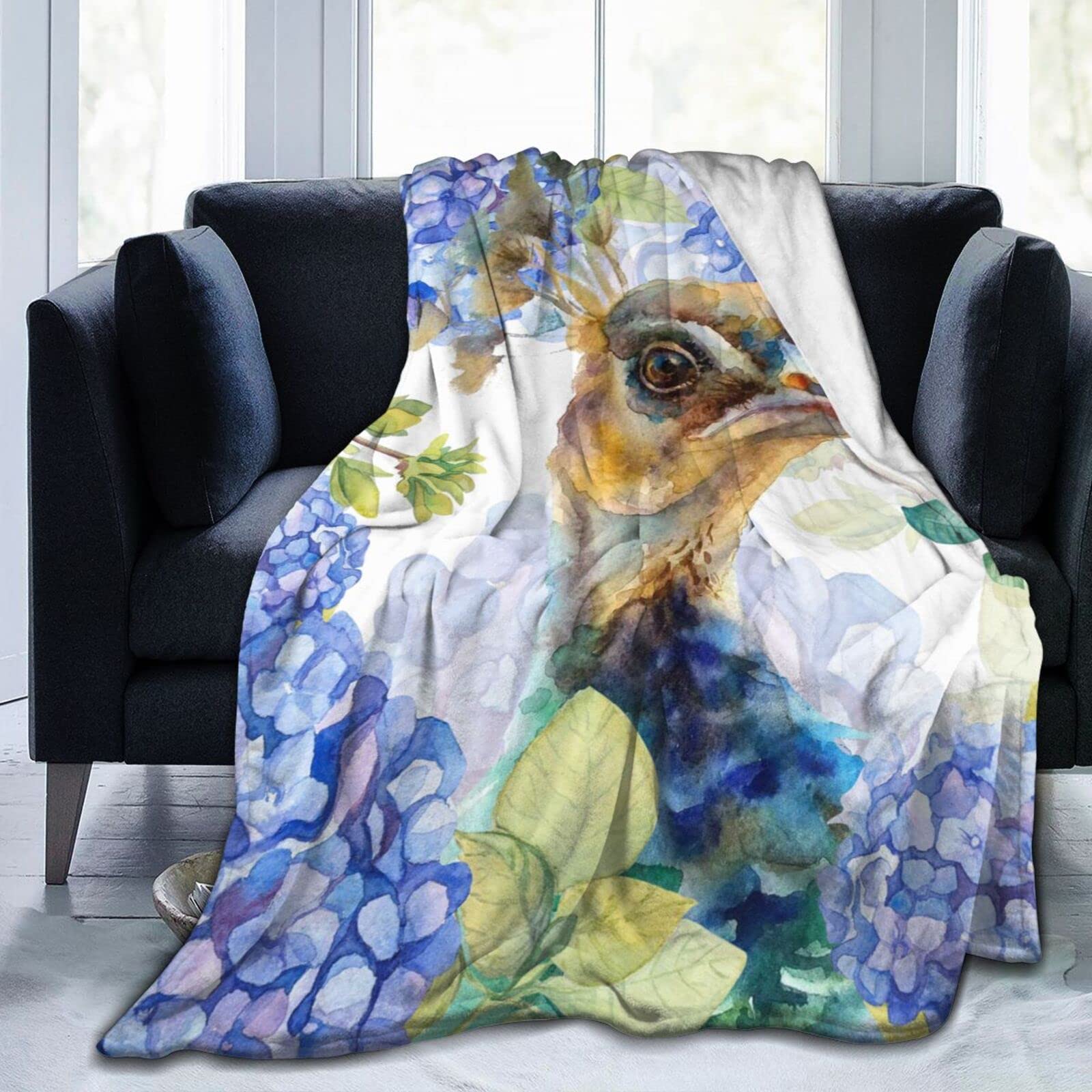 Luxury Peacock Watercolor Throw Blanket - Ultra Soft Plush Blanket for Bed, Couch & Sofa - King Size 80x60 Inches - Perfect for Home Decor, Dorm Room & Cozy Nights