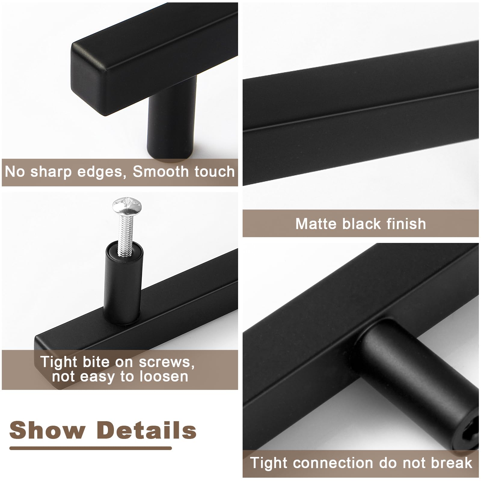 30 Pack 3 Inch Matte Black Cabinet Handles - Stainless Steel Square Drawer Pulls for Kitchen Cabinets, Dressers & Cupboards - 76mm Hole Centers, 5