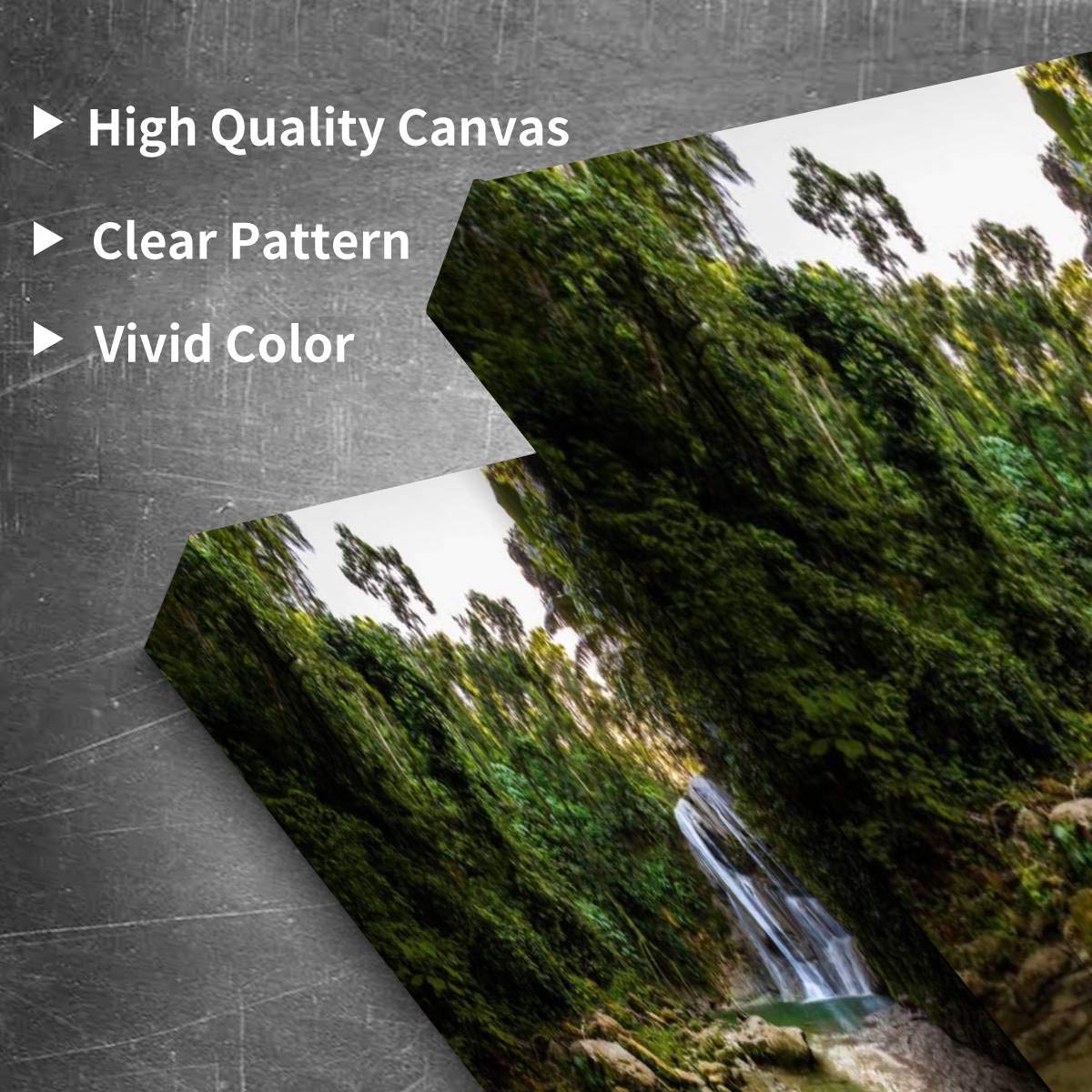 Stunning Gozalandia Waterfall in San Sebastian Puerto Rico Canvas Wall Art - 3 Panel Natural Landscape Paintings for Living Room & Bedroom Decor - Tropical Waterfall Poster for Home, Office & Vacation House Wall Decoration