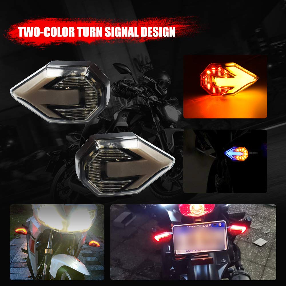21 SMD LED Motorcycle Turn Signal Lights - Amber Arrow Blinkers & Red DRL Brake Indicators - Waterproof for Yamaha Suzuki Kawasaki - 2 Pack (Red/Amber) - Perfect for Night Riding & Safety Enhancement