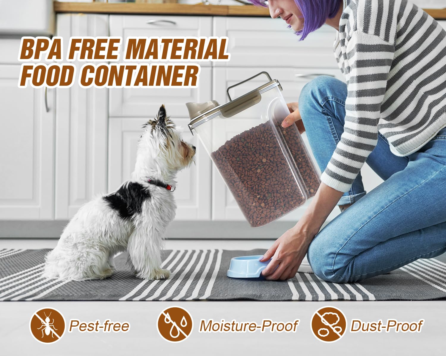TBMax Large Airtight Pet Food Storage Container with Measuring Cup - 50Lbs Dog Food Dispenser, Cat & Small Animal Kibble Organizer, Bird Seed Container - Ideal for Home, Travel & Outdoor Use