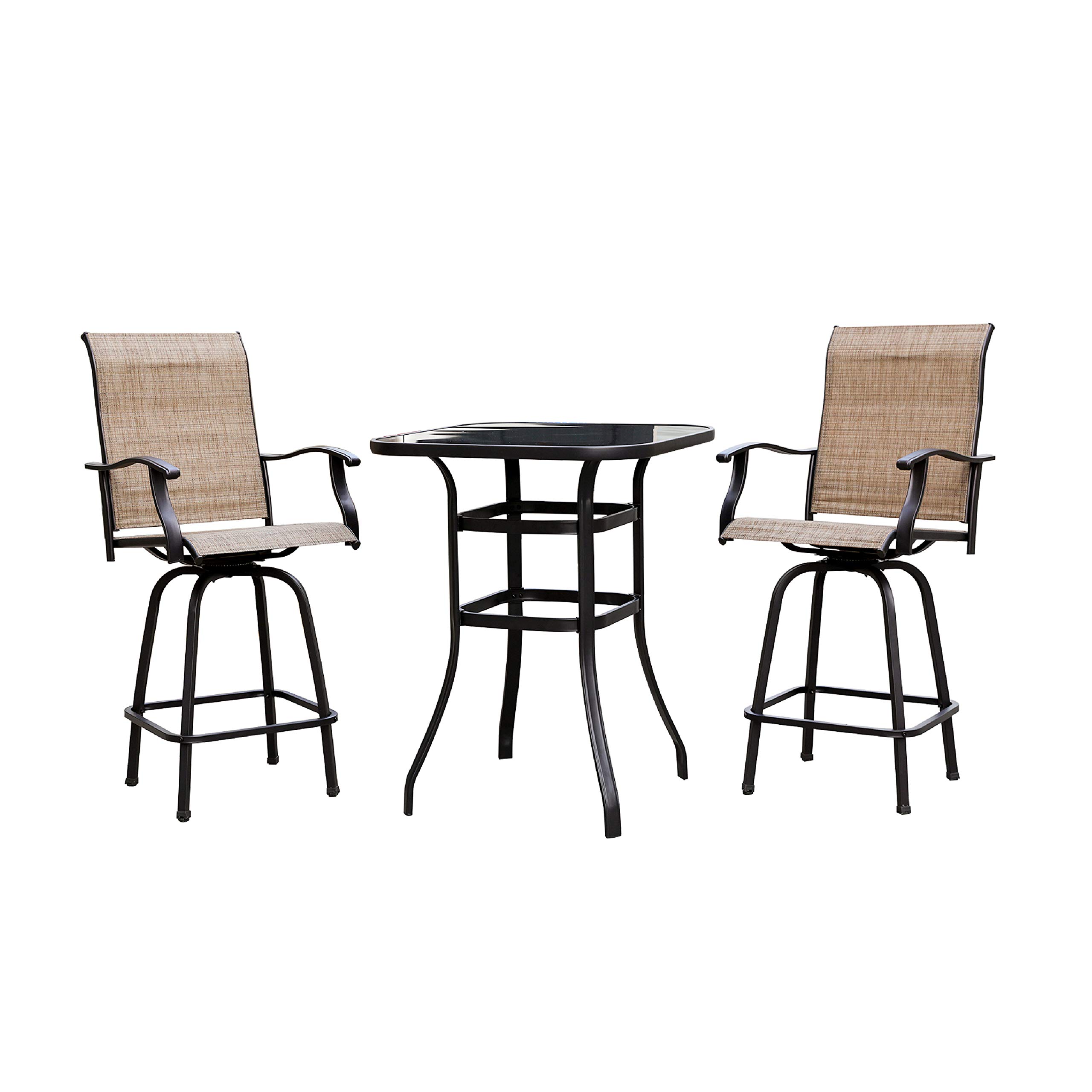 LOKATSE HOME 3-Piece Outdoor Bar Set with Table and 2 Chairs, Patio Bistro Set, Bar Height Counter Table and Stools - Perfect for Backyard, Garden, Deck, and Poolside Relaxation