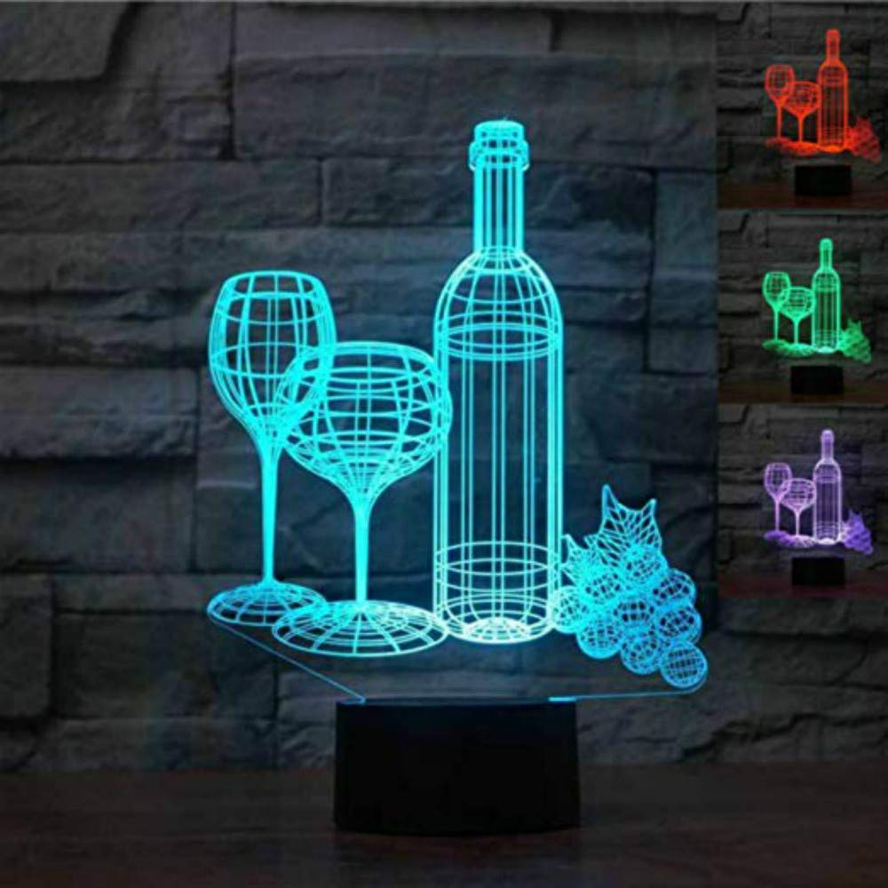 3D Wine Cup Bottle Night Light - 7 Color Changing LED Table Lamp with Optical Illusion Effect for Home, Desk, Christmas Decor, Birthday Gift for Kids & Adults | Perfect for Bedroom, Living Room, Party & Romantic Ambiance