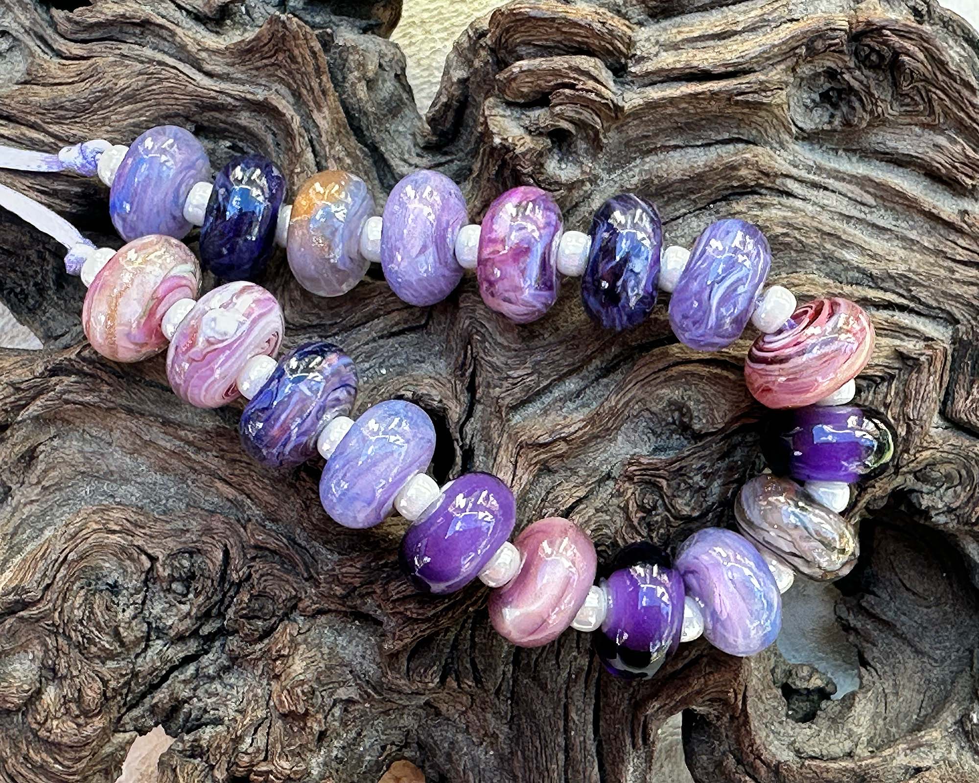 18 Royal Purple Swirl Lampwork Glass Beads Set for Jewelry Making - DIY Bracelet, Necklace & Craft Projects (SRA)