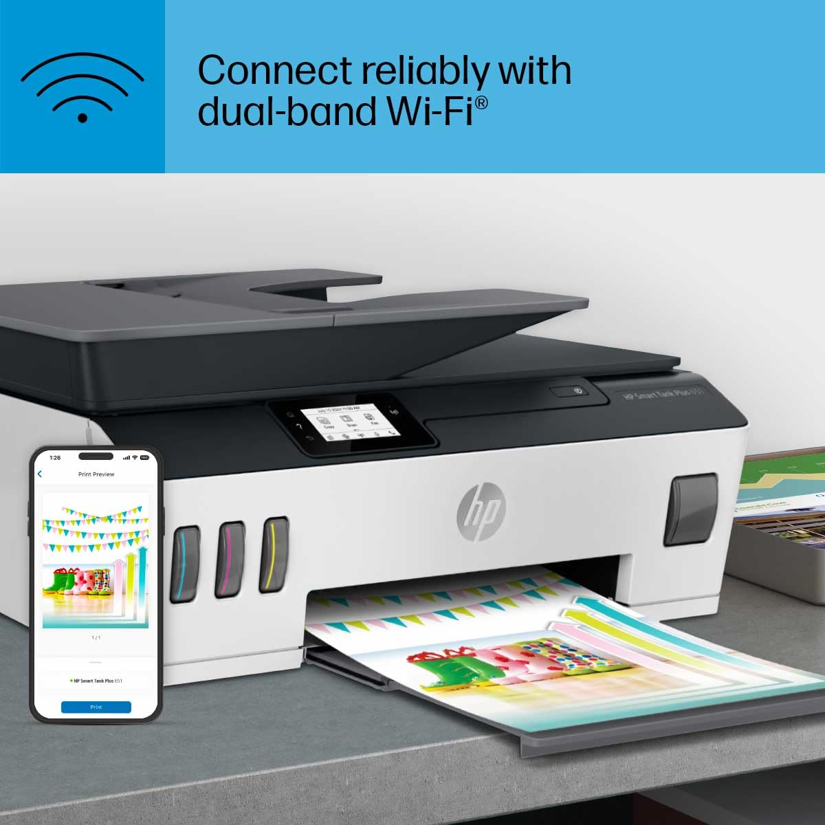 HP Smart-Tank Plus 651 Wireless All-in-One Ink-Tank Printer with 2 Years of Ink Supply - Auto Document Feeder, Mobile Printing, Scanning, Copying - Alexa Compatible (7XV38A) - Perfect for Home Office, Small Business & Remote Work