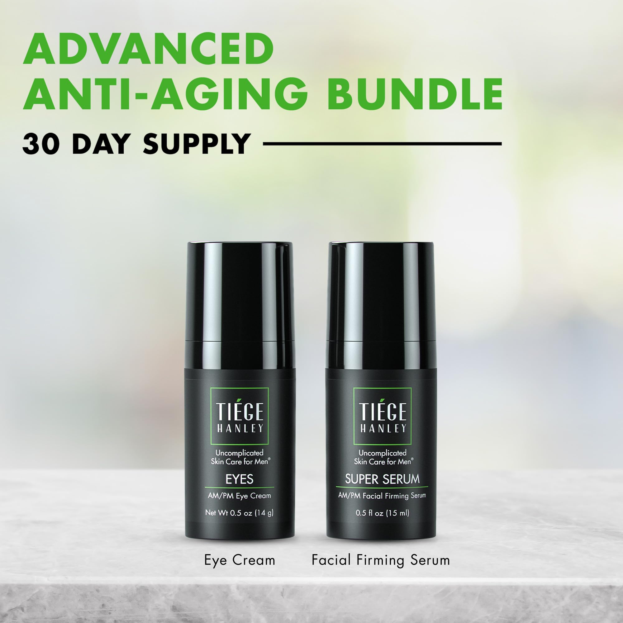 Tiege Hanley Eye Cream & Face Serum Set - Advanced Anti-Aging Skincare Bundle for Dark Circles, Puffiness & Wrinkles | Hydrating & Firming Treatment for Men | Perfect for Daily Skincare Routine & Nighttime Repair